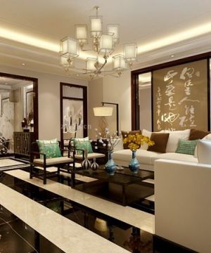 现代中式客厅黑白相间地砖装修效果图欣赏