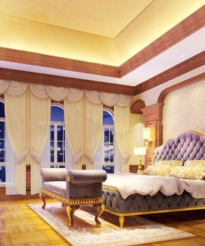 欧式别墅室内双人床装修设计效果图片大全