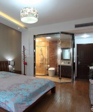 最新简约家装90平米小户型浪漫的主卧室卫生间装修效果图片