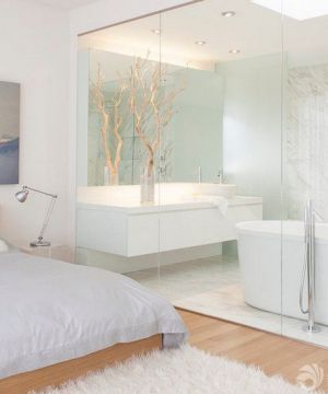 现代美式风格家装90平米小户型浪漫的主卧室卫生间装修效果图片
