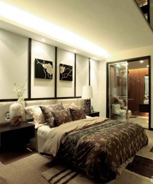 中式混搭风格90平米小户型浪漫的主卧室卫生间装修效果图