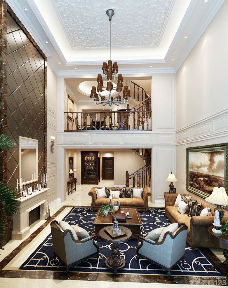 2025别墅内部客厅墙面装饰装修效果图片