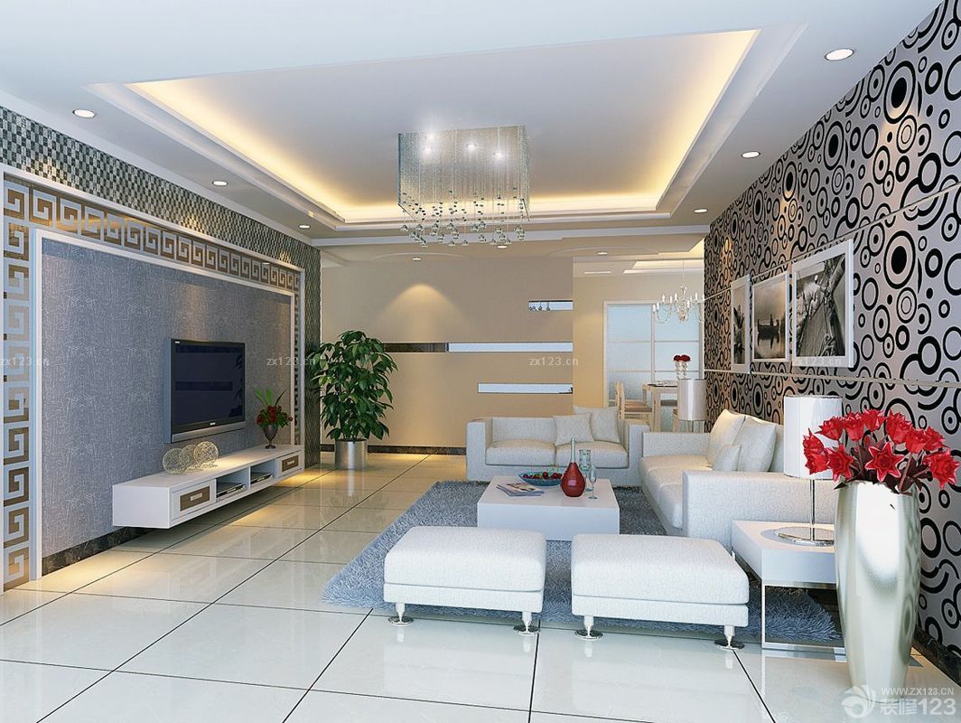 2025经典现代风格墙画装饰画家装客厅装修效果图片