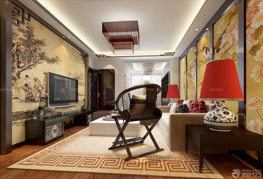 2025中式风格墙画装饰画客厅装修效果图片