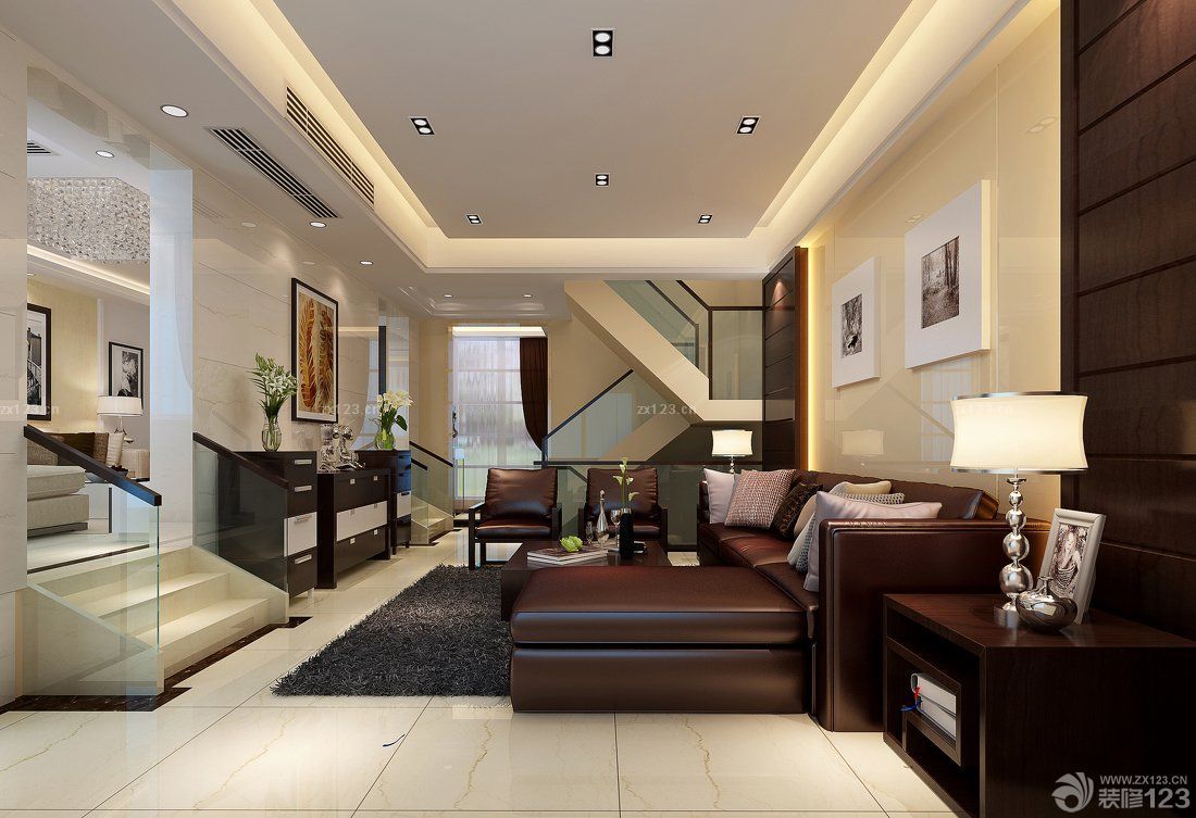 2025小户型错层客厅沙发背景墙装修效果图