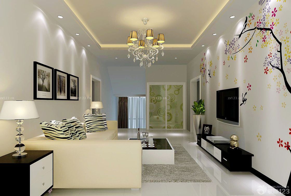 2025现代风格小房型客厅简单电视背景墙装修图片欣赏