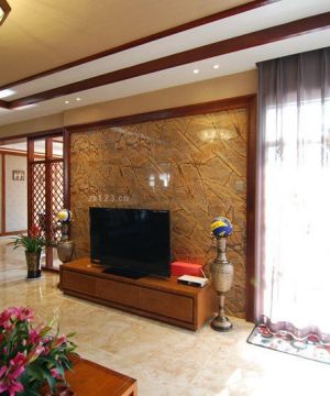 中式家装客厅电视背景墙大理石墙面装修设计效果图
