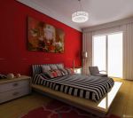 90后婚房设计卧室红色壁纸装修效果图欣赏