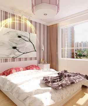 现代家装卧室条纹壁纸装修设计效果图2023