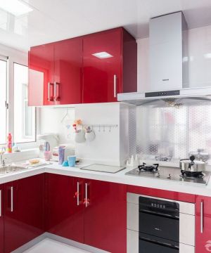 最新90后婚房设计厨房红色橱柜装修图片2023