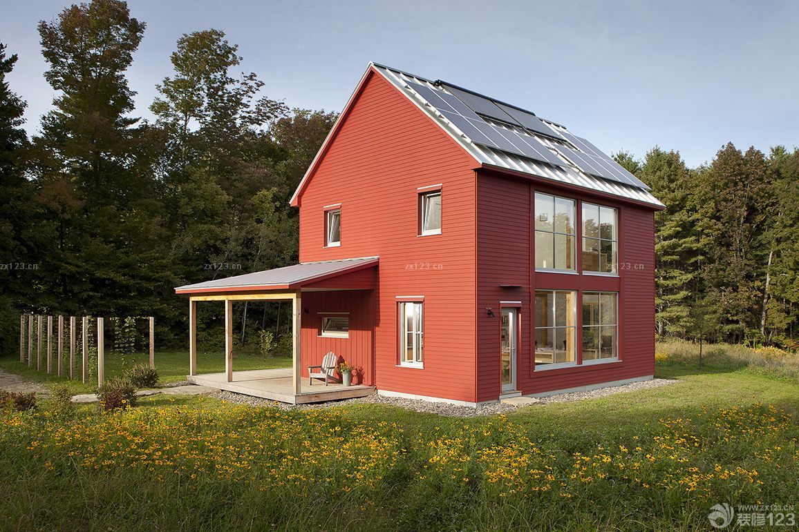 最新农村木屋别墅红色外墙墙面装修图片2025