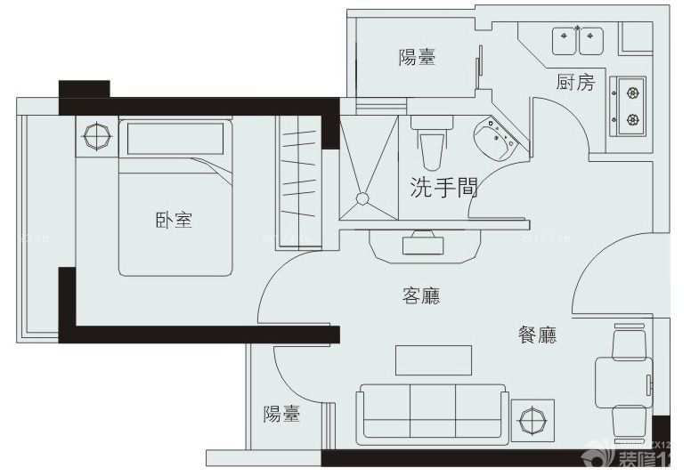 2025经典80平米一室两厅一卫装修平面图