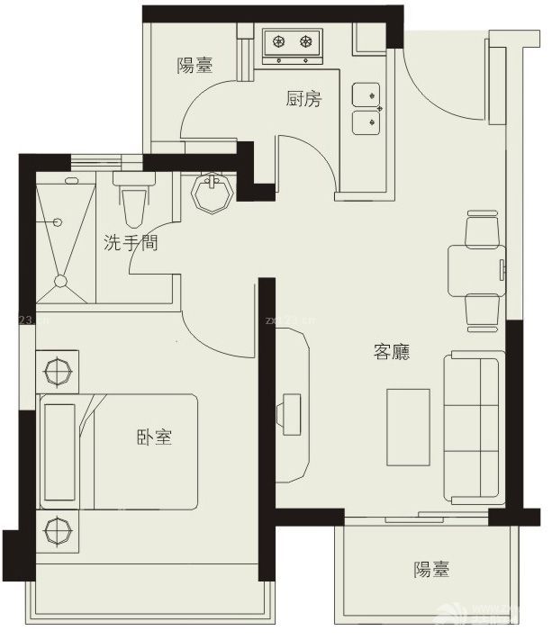 80平米一室两厅一厨一卫装修平面图大全2025