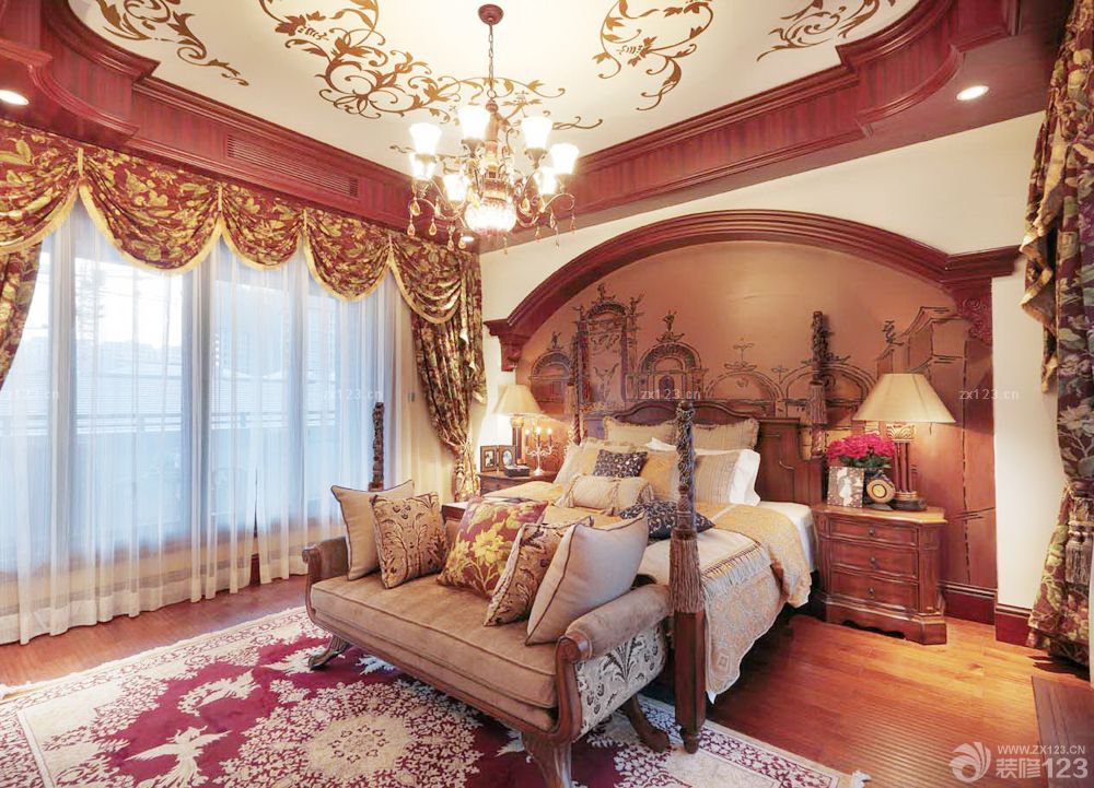 最新乡村二层别墅卧室床头背景墙设计图片2025