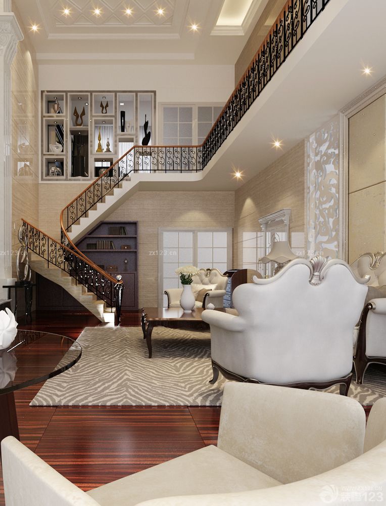 最新乡村二层别墅室内楼梯装修效果图