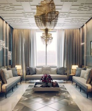 最新时尚欧式别墅家装客厅设计装修样板房大全2023