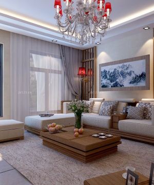 简中式家装客厅转角沙发装修效果图欣赏