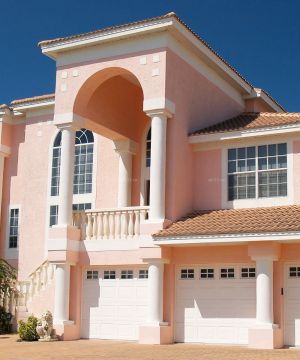 家庭别墅外观粉色墙面设计装修效果图片