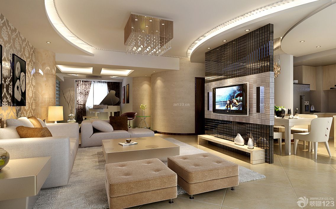 现代客厅电视背景墙造型设计装修效果图大全2023图片