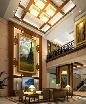 两层别墅中空客厅装修效果图片大全2025