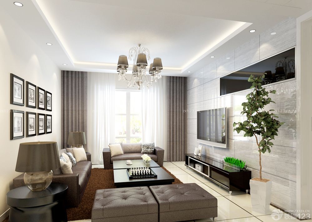 农村通用建房小别墅家庭客厅窗帘最新装修图片