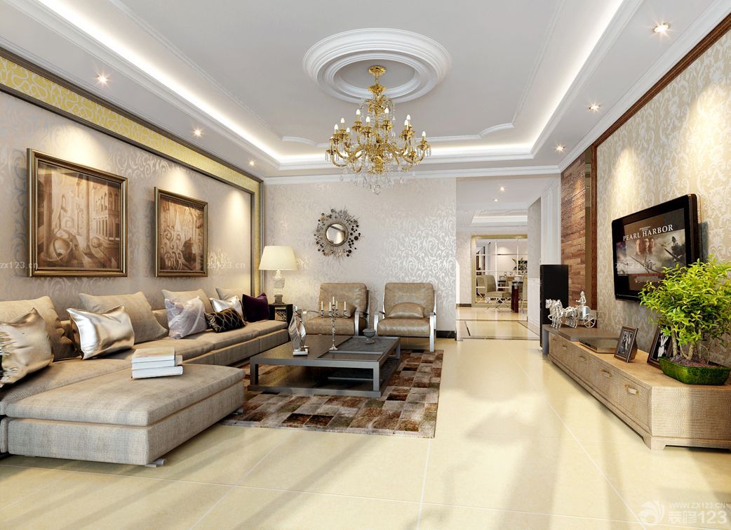 现代简约风格家装客厅吊灯装修效果图欣赏