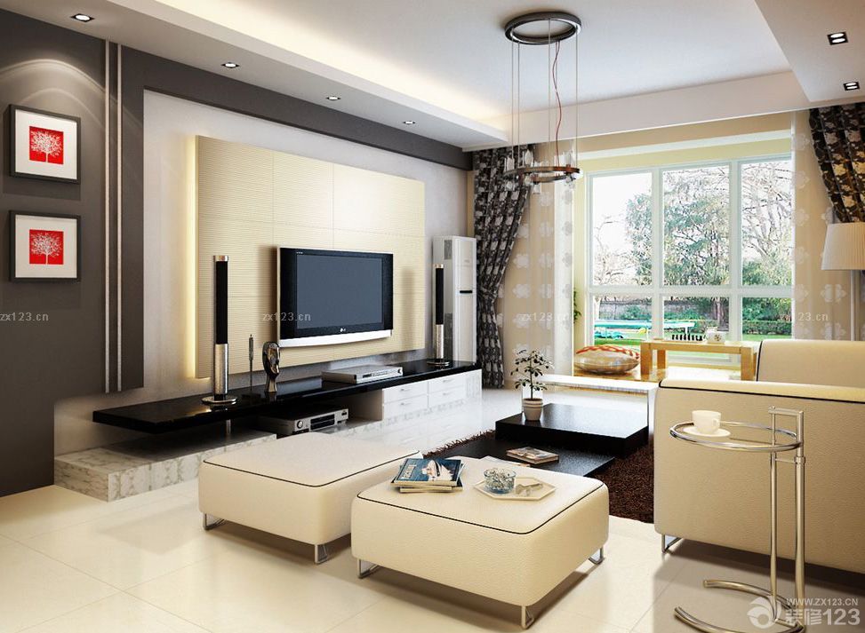 2025家装长方形客厅简单电视背景墙装修图片欣赏