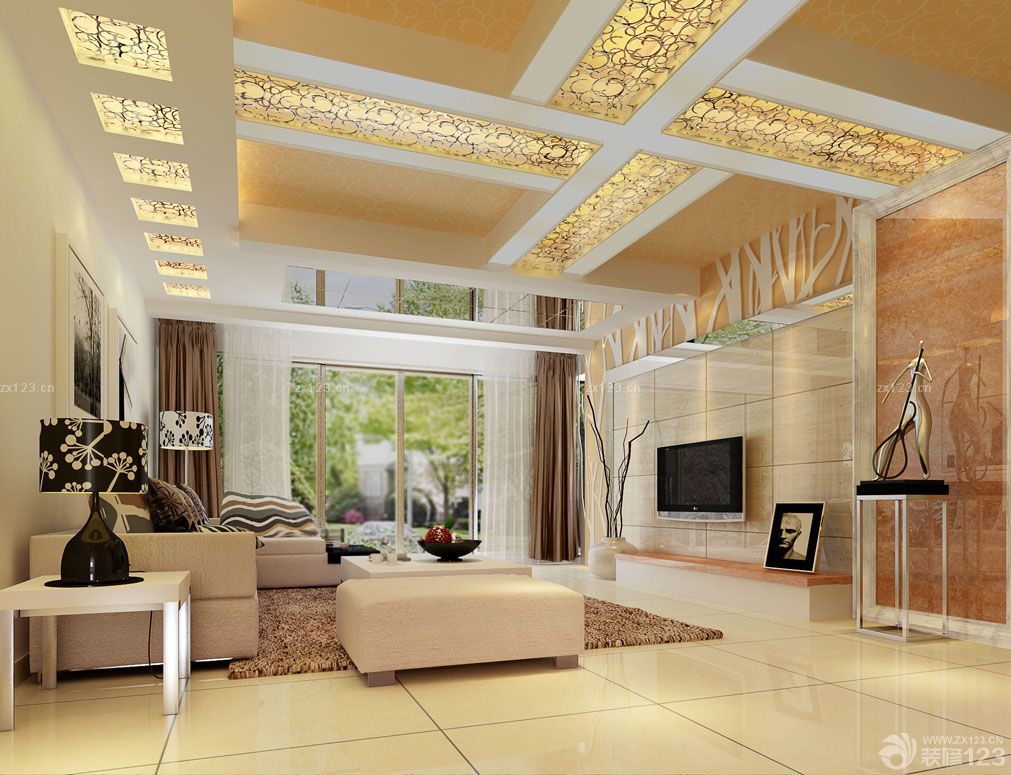 长方形家装客厅吊顶设计最新装修图片2025