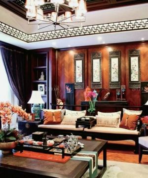 最新双拼别墅古典中式客厅装修图片