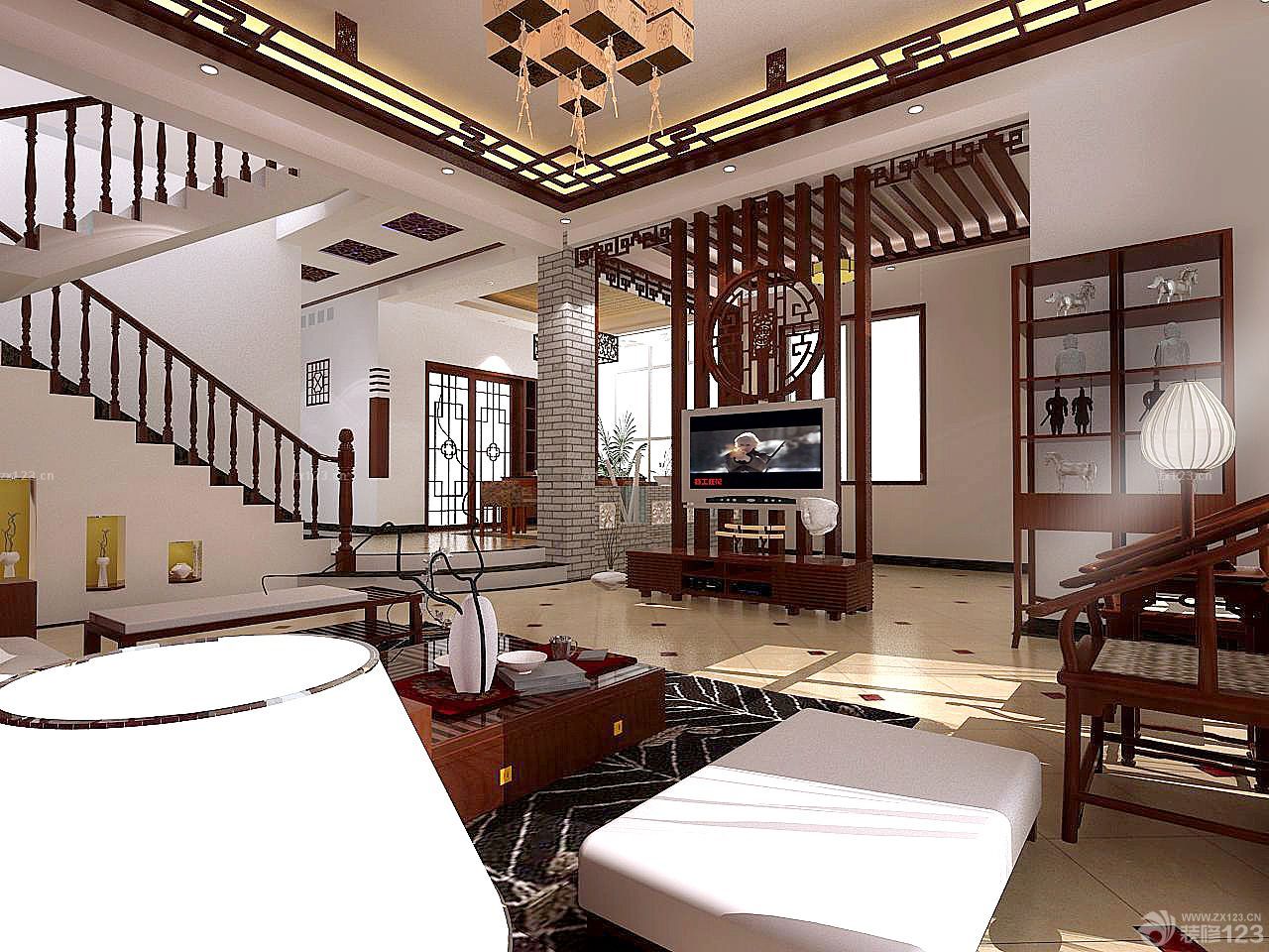 别墅室内中式隔断装修设计效果图片