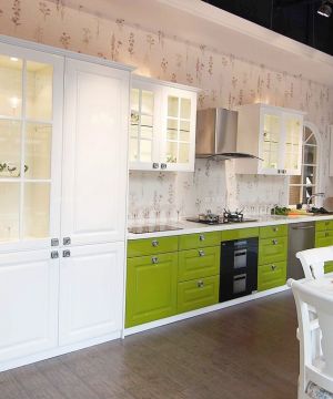 最新田园风格厨房绿色橱柜装修效果图片