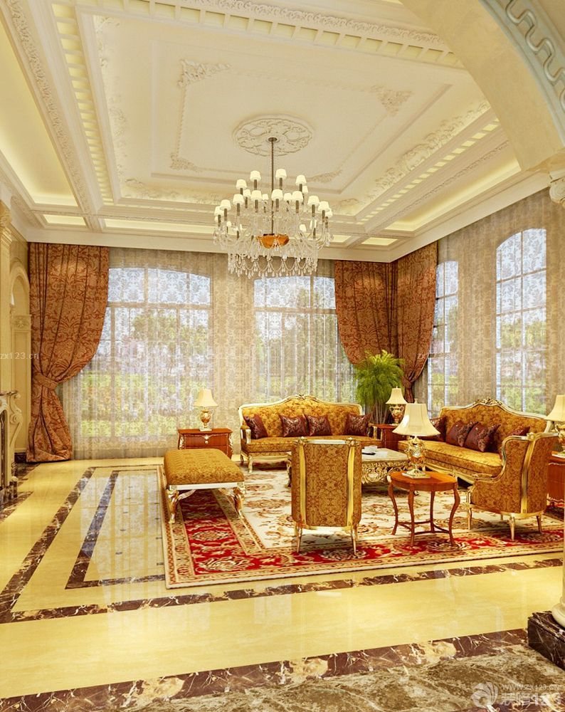 欧式房子客厅窗帘装修设计效果图片