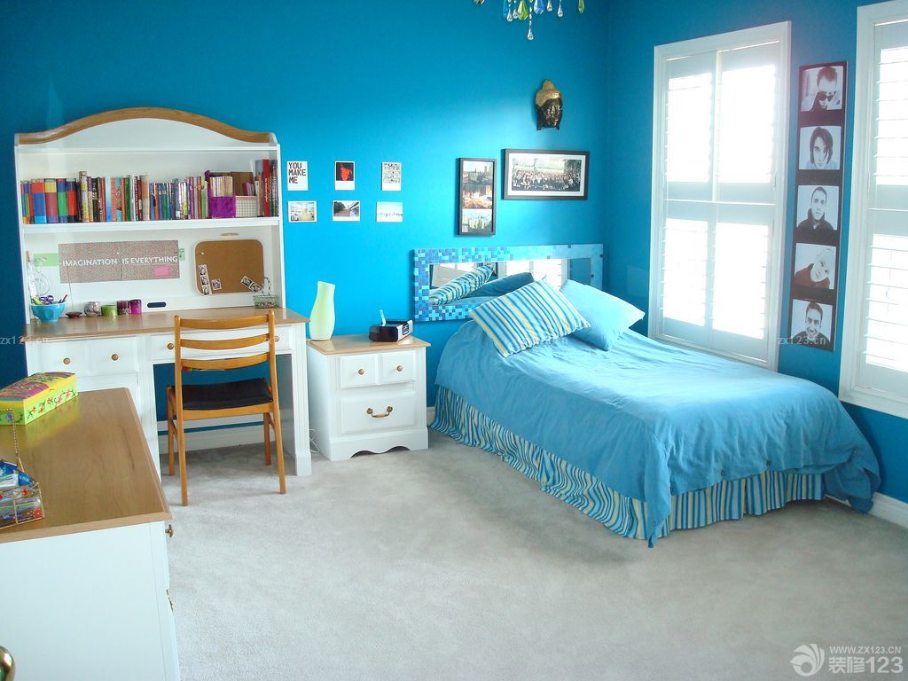 2023小户型儿童房间蓝色墙面装修样板大全