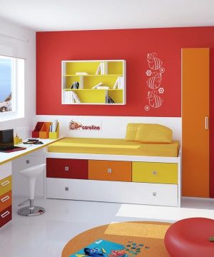 绚丽小户型儿童房间红色墙面装修设计图片欣赏