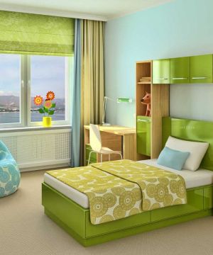 绚丽小户型儿童房间彩色窗帘装修实景图