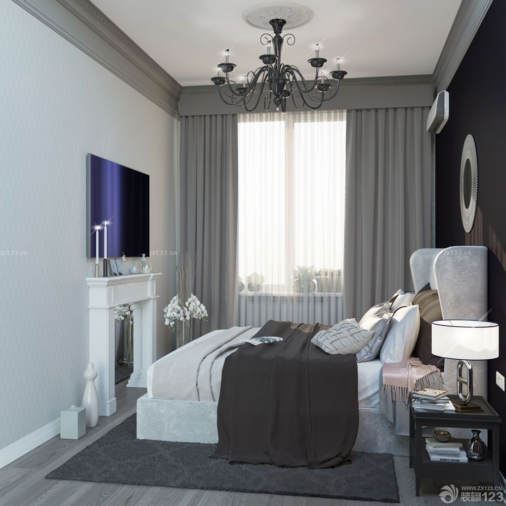 时尚交换空间小户型卧室灰色窗帘装修效果图大全