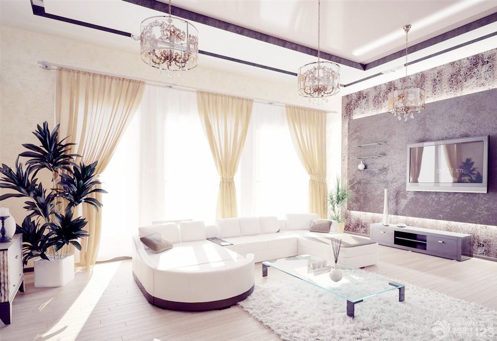 乡村小别墅客厅窗帘图片