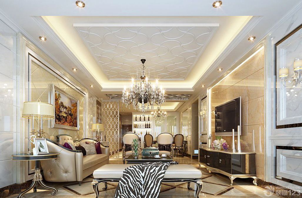 2025最新简欧客厅吊顶设计装修效果图