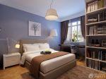 2023卧室兼书房蓝色墙面装修效果图片