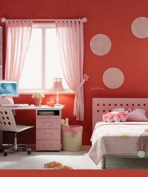 2023绚丽小户型儿童房间红色墙面装修实景图