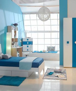 最新时尚小户型儿童房间蓝色墙面装修实景图