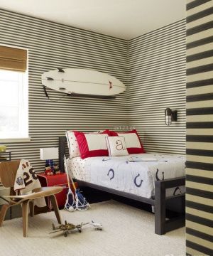 小户型卧室条纹壁纸装修效果图大全2023图片 