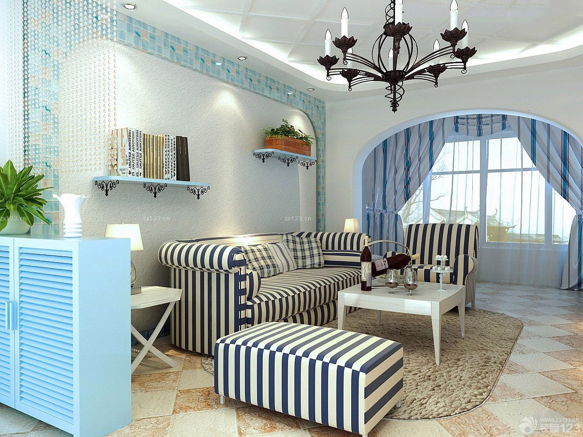 简约地中海风格跃层房子小客厅装修设计效果图片大全