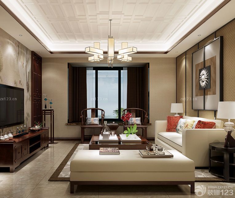 新中式小户型客厅电视墙装修效果图大全2025图片