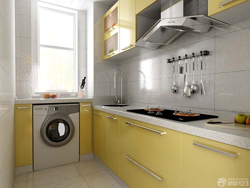 最新现代厨房黄色橱柜设计装修效果图片