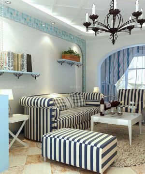 简约地中海风格跃层房子小客厅装修设计效果图片大全