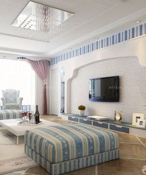 地中海风格小户型客厅电视墙装修效果图大全2023图片