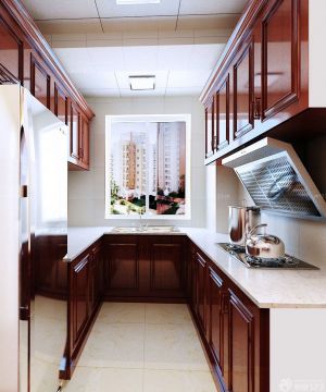 70平房子厨房整体棕色橱柜装修设计效果图片