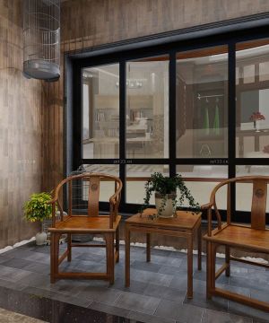 最新家庭中式风格别墅阳台装修样板间