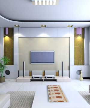 现代简约三室两厅电视背景墙设计装修效果图